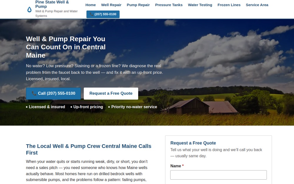 Pine State Well & Pump website homepage